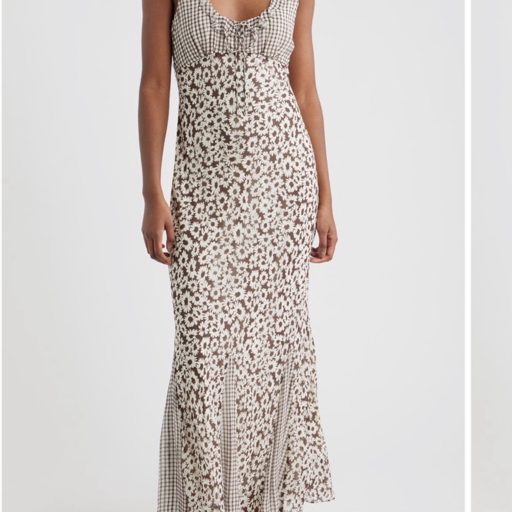 Rails Cream and Brown Floral Gingham Maxi Dress